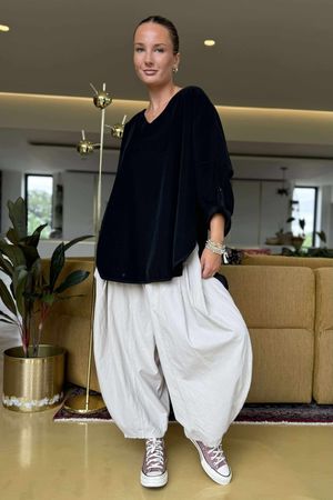 Made in Italy Cooper Needlecord Scoop Dip Back Top Black